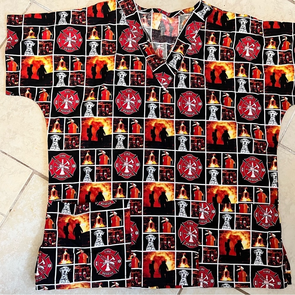 Scrub Top Custom Firefighter XS NWOT